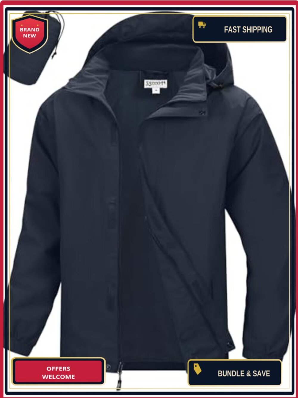 Men's Waterproof Rain Jacket Packable Lightweight Hood Shell